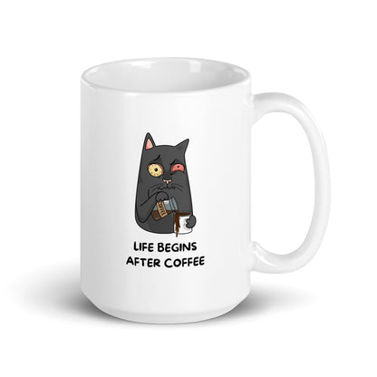 "Life Begins After Coffee" White Glossy Mug