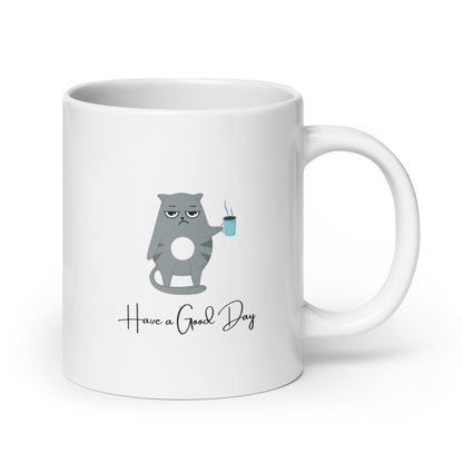 "Good Day Cat" White Glossy Mug